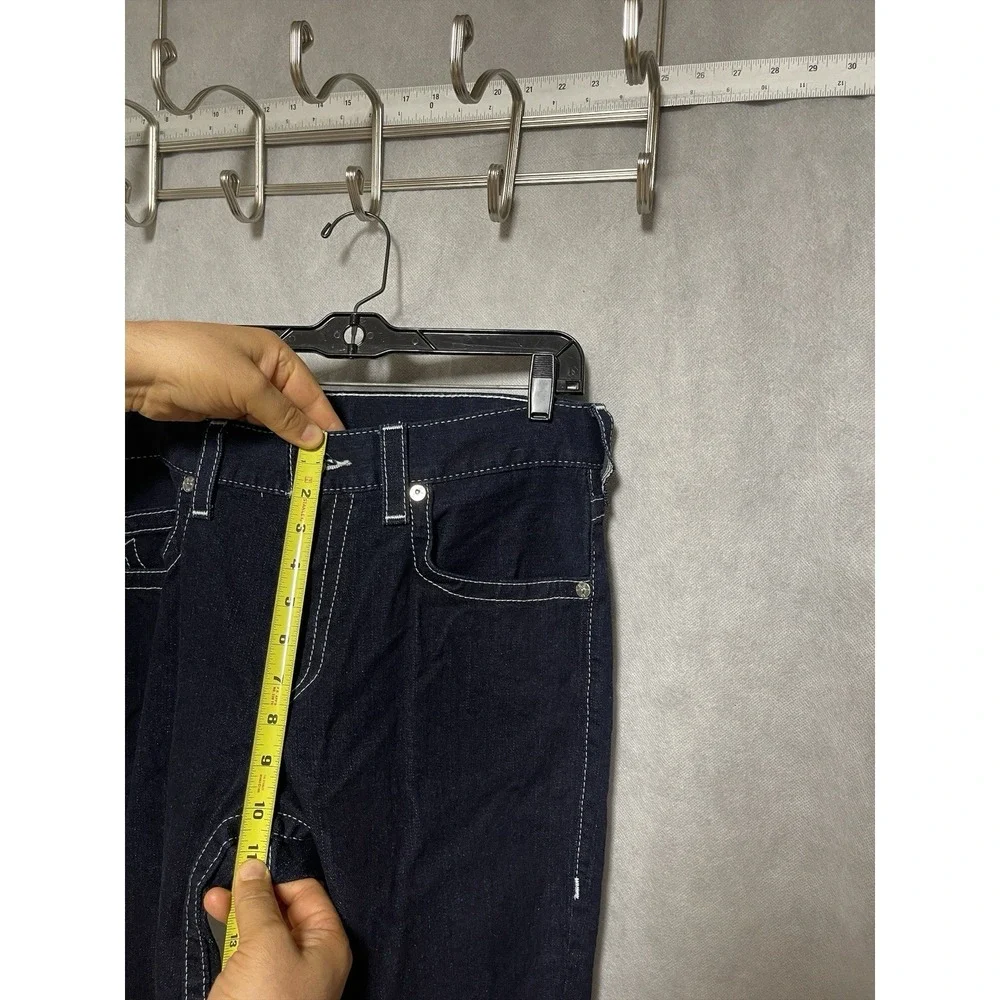 True Religion Jeans Men 34X33 Blue Raw Denim Straight Slim No Flap Street Preppy